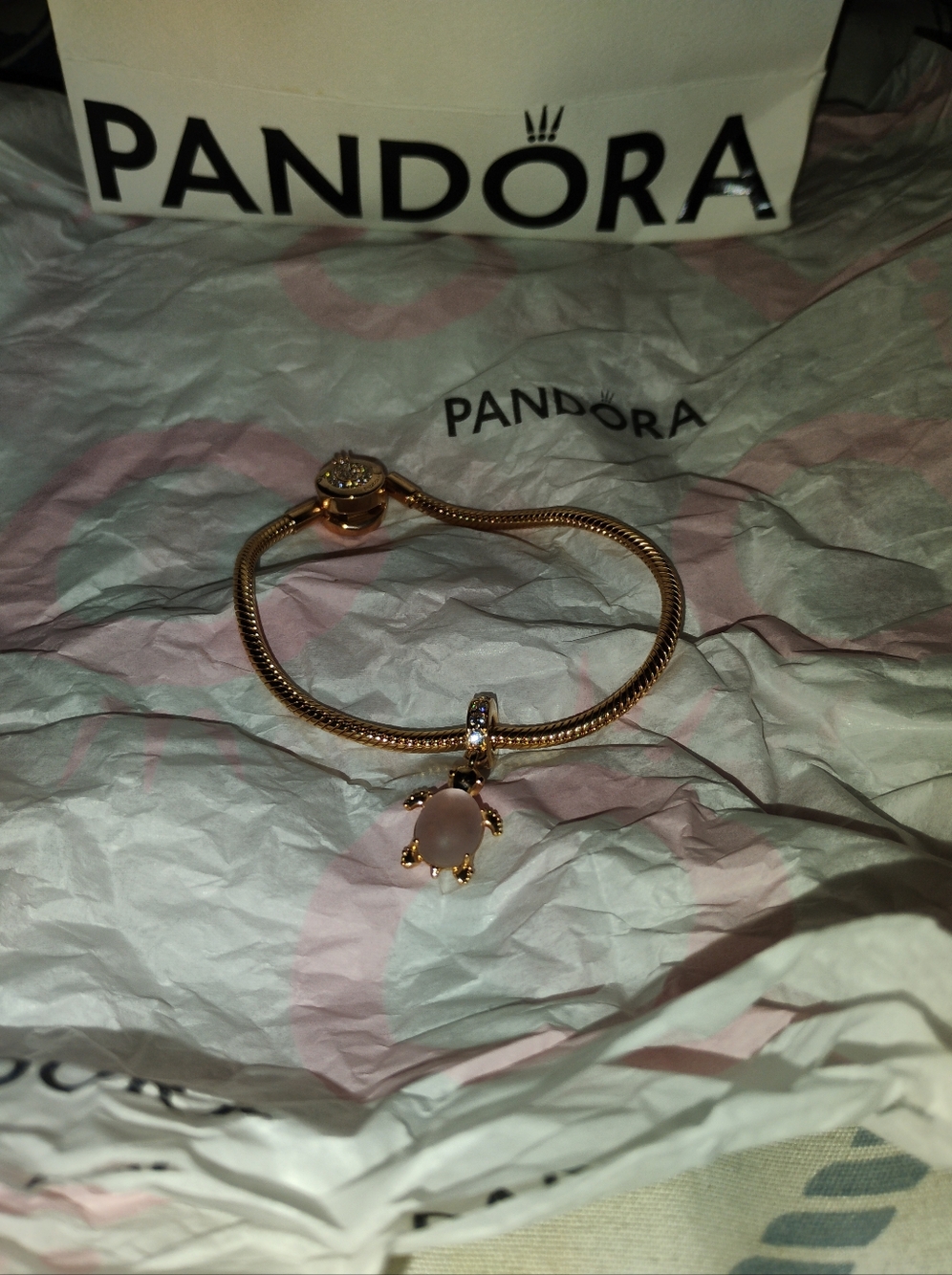Pandora Gold Bracelet with Pink Turtle Charm